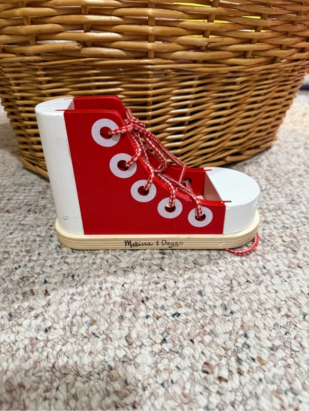 Melissa & Doug Red and White Wooden Lacing Shoe Toy